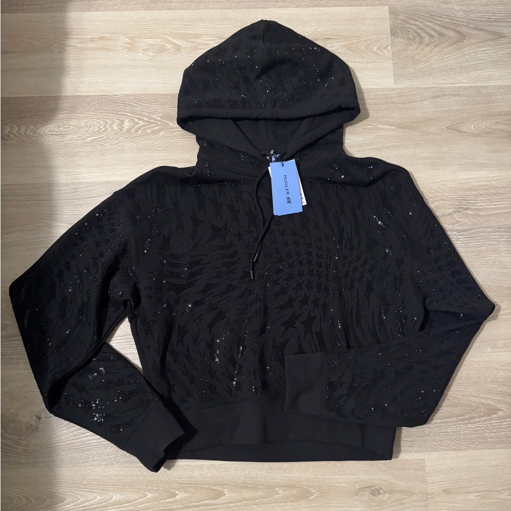 Mugler x H&M Black Textured Rhinestone Hoodie